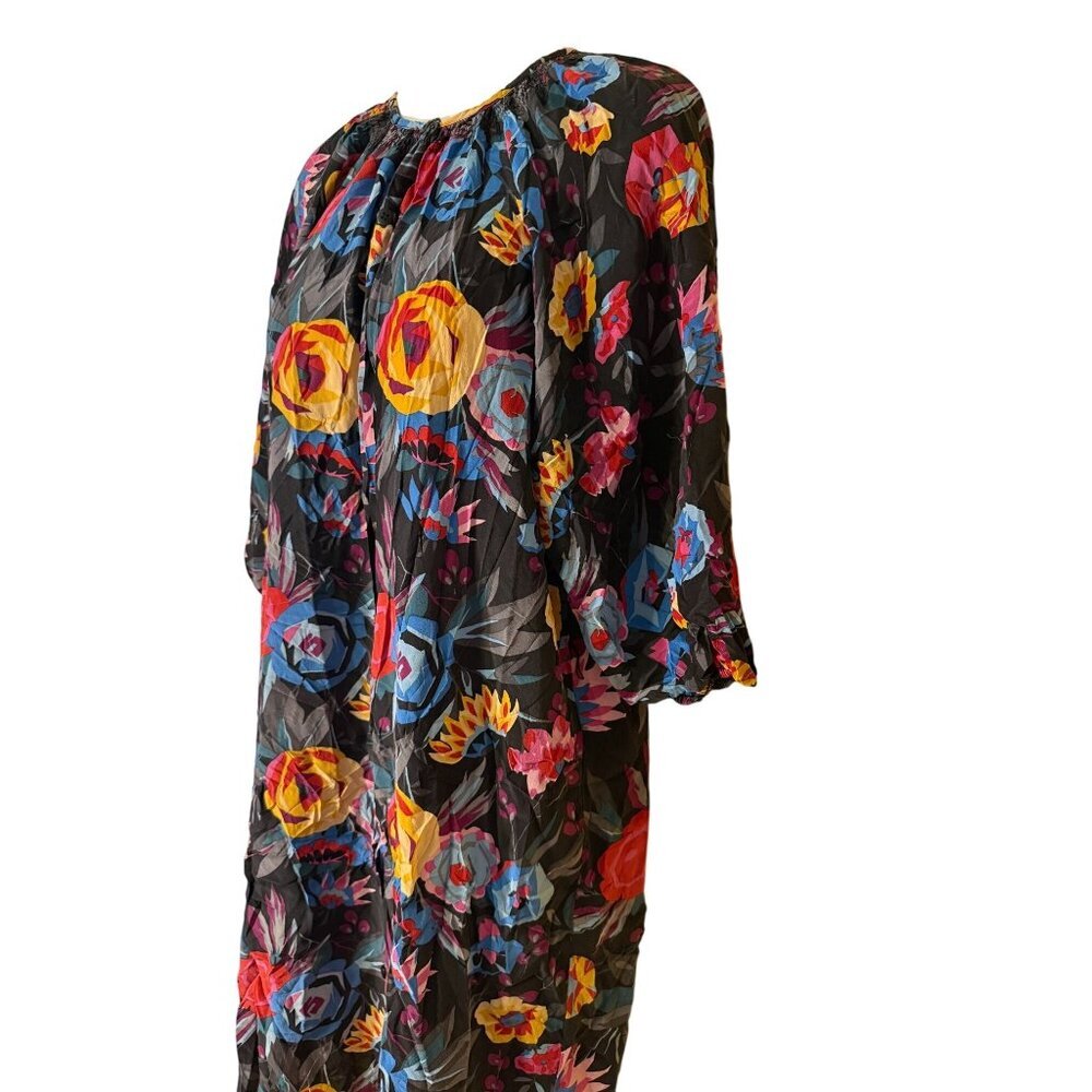 Tucker Black Floral 100% Silk Midi Dress Button Detail USA Chic Luxury